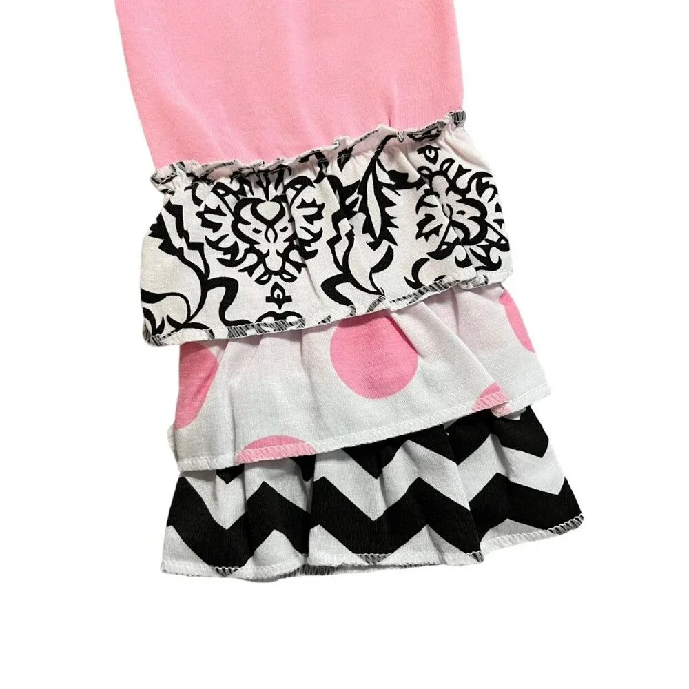 Toddler Girls S (2T) Pink & Black Ruffle Top & Pants Set